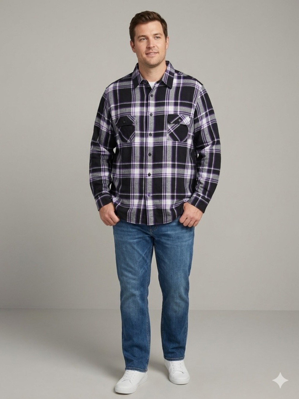 Arizona Jean Co. Men’s XXL Plaid Flannel Button Up Shirt Purple Black